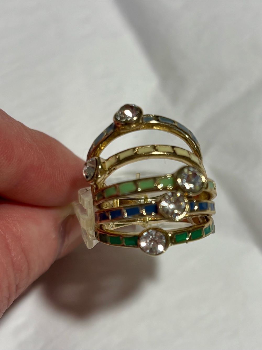 4/$15 Set of 5 Gold-Trim Multicolor Enamel Rings with Crystals, NWT, Sz 7 4/$15 - Picture 3 of 7